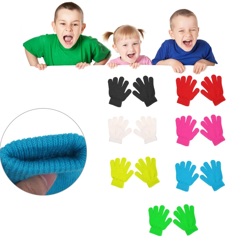 Hot Selling Winter Cute Baby Boys Girls Gloves Solid Color Finger Point Knit Stretch Mittens #330