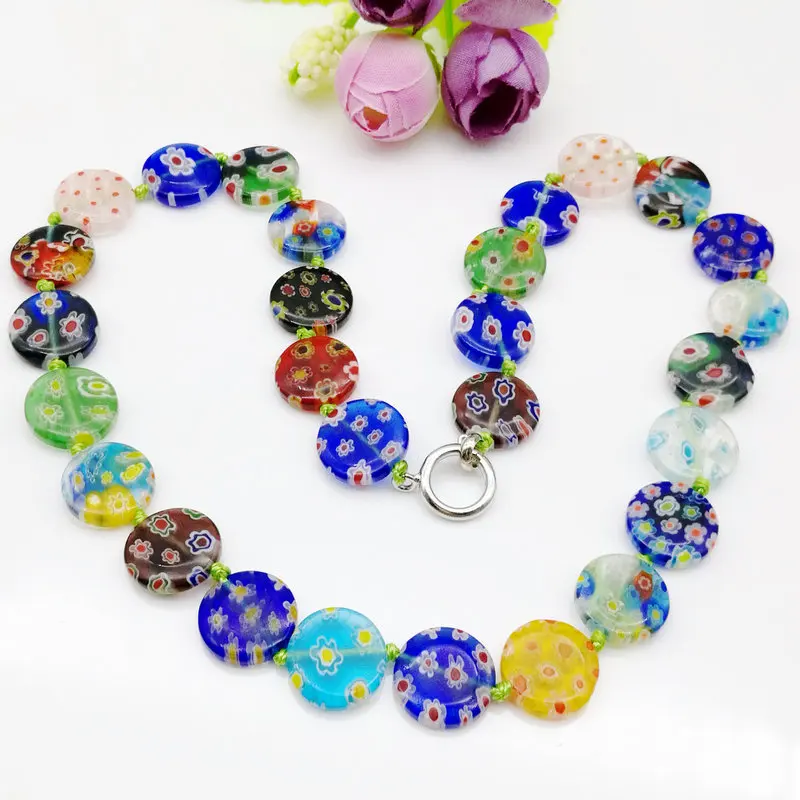 3pcs Millefiori Vidro Lampwork Murano Contas Moeda Colar QUENTE