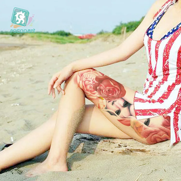 1pcs New 48*16cm Full Flower Arm Back Leg Tattoo Sticker Fish Peacock Temporary Body Paint Water Transfer Fake Tatoo sleeve