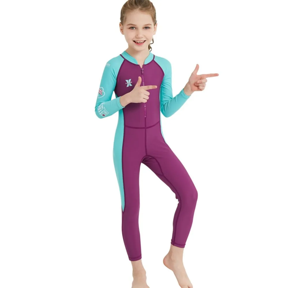 One-Piece Kids Diving Suit Swimsuit with Sleeves Child Full Body Wetsuit Keep Warm Long Sleeve UV Protection Swimwear Surfing