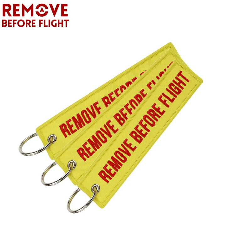 3pcs/set Remove Before Flight Keychain Embroidery Key Ring Luggage Tag Key Fob Motorcycle Car Chains for Aviation Gift