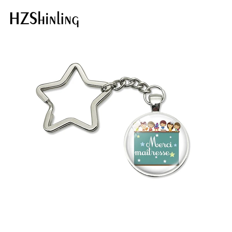 Merci Maitress Glass Cabochon Star Keychains Merci Atsem Quotes Bag Car Keyring Gifts Handmade Accessory