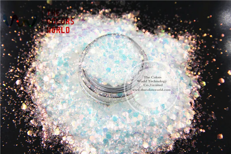 TCR21-H1 Iridescent White color with bullion colorful Glitter Hexagon shapes Glitter for nail art  DIY and Holiday's decoration