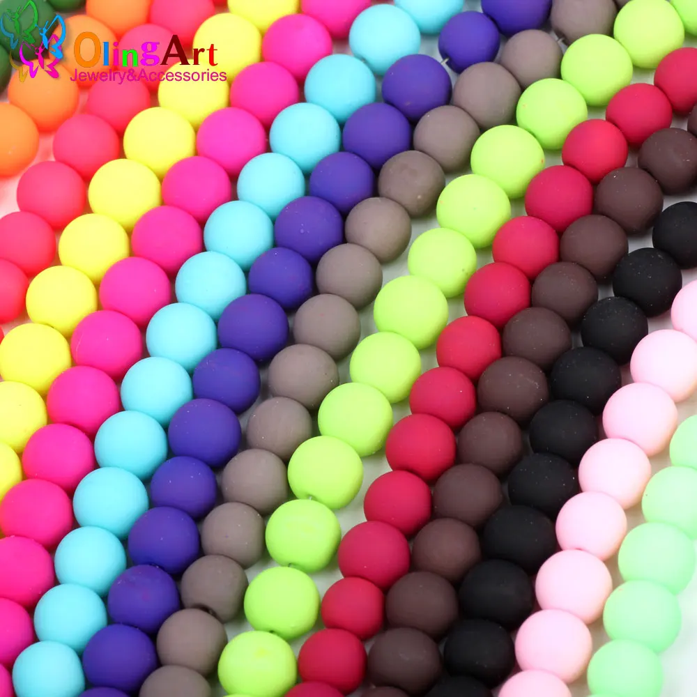 OlingArt Rubber Glass Bead High Quality 100PCS 8mm Candy Color Neon Matte Handmade Jewelry Making DIY Wholesale 2019 NEW