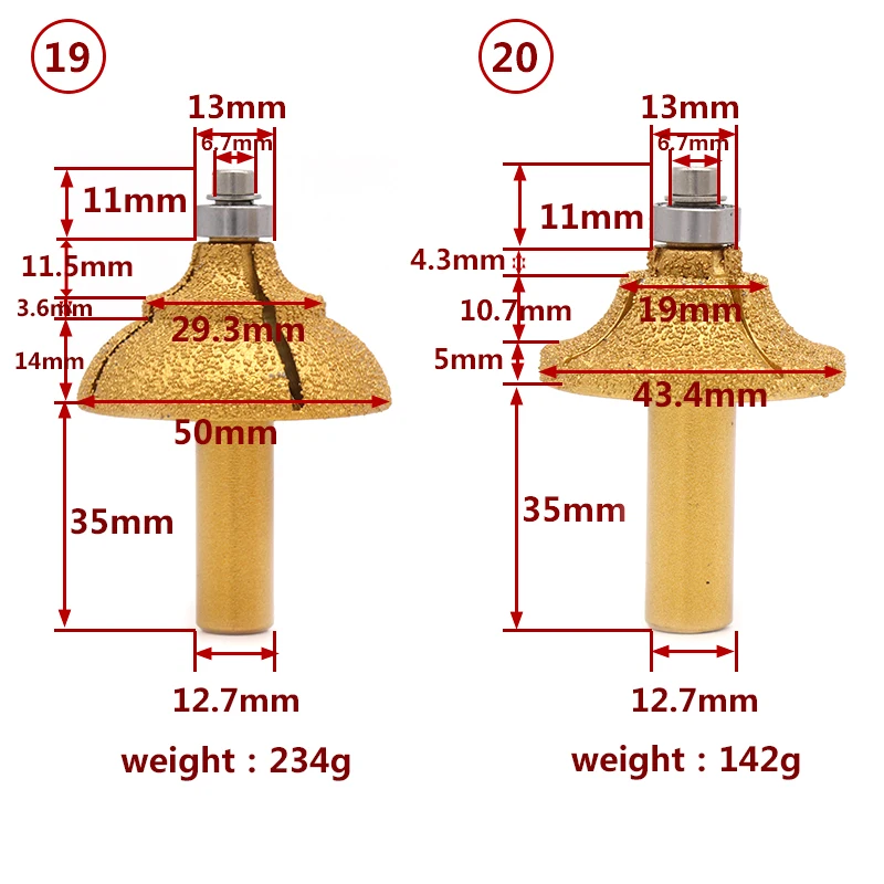 1 stücke 1/2 "Schaft Vakuum Gelötete Diamant Router Bits für Granit Marmor Router Cutter Profiling Schneiden Stein Rand gravur Werkzeuge – Detail 10
