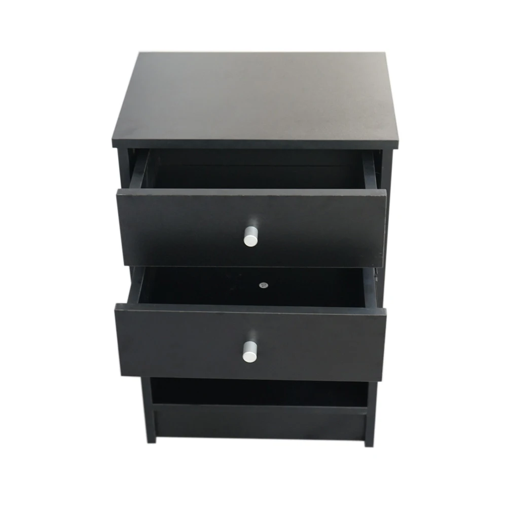 40 x 30 x 60cm Round Handle Night Stand with Two Drawer Black