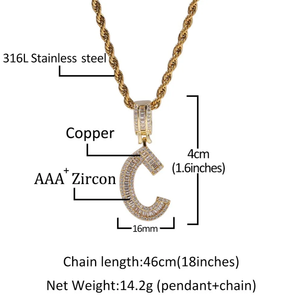 TBTKอินเทรนด์26ตัวอักษรตัวอักษรIced Outจี้สแควร์Zircon 4มม.CZสร้อยคอสร้อยคอเครื่องประดับHiphop unisex