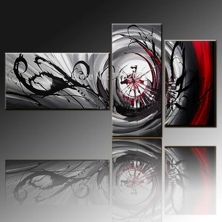 Top Artist Handmade High Quality Abstract Silver and Black Oil Painting on Canvas 3 Panels Wall Art Pictures for Living Room