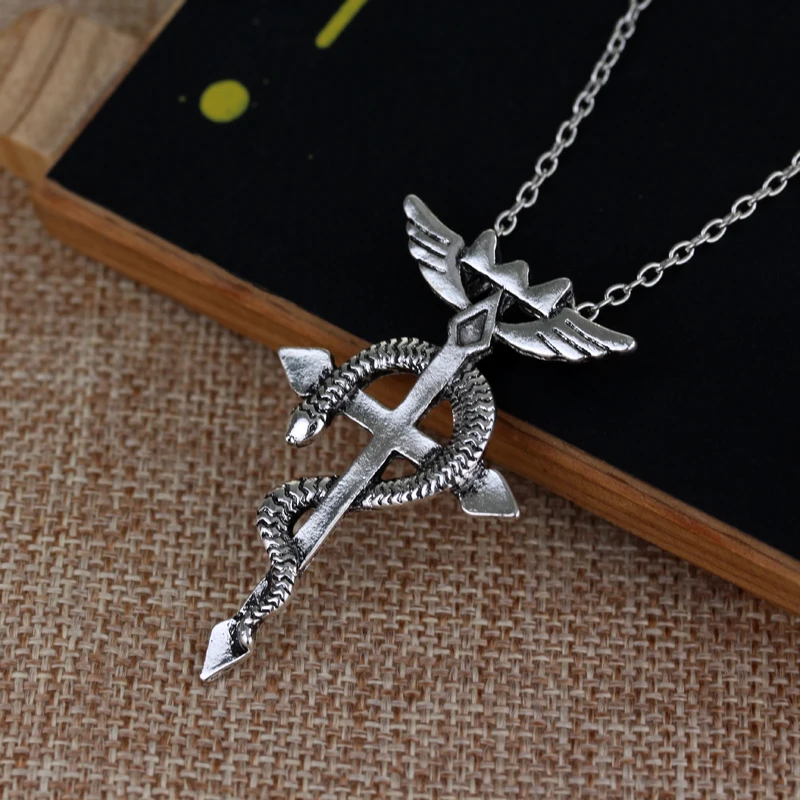 New Statement Anime Cosplay Jewelry Fullmetal Alchemist Edward Magic Symbol Snake Cross Pendant Vintage Necklace