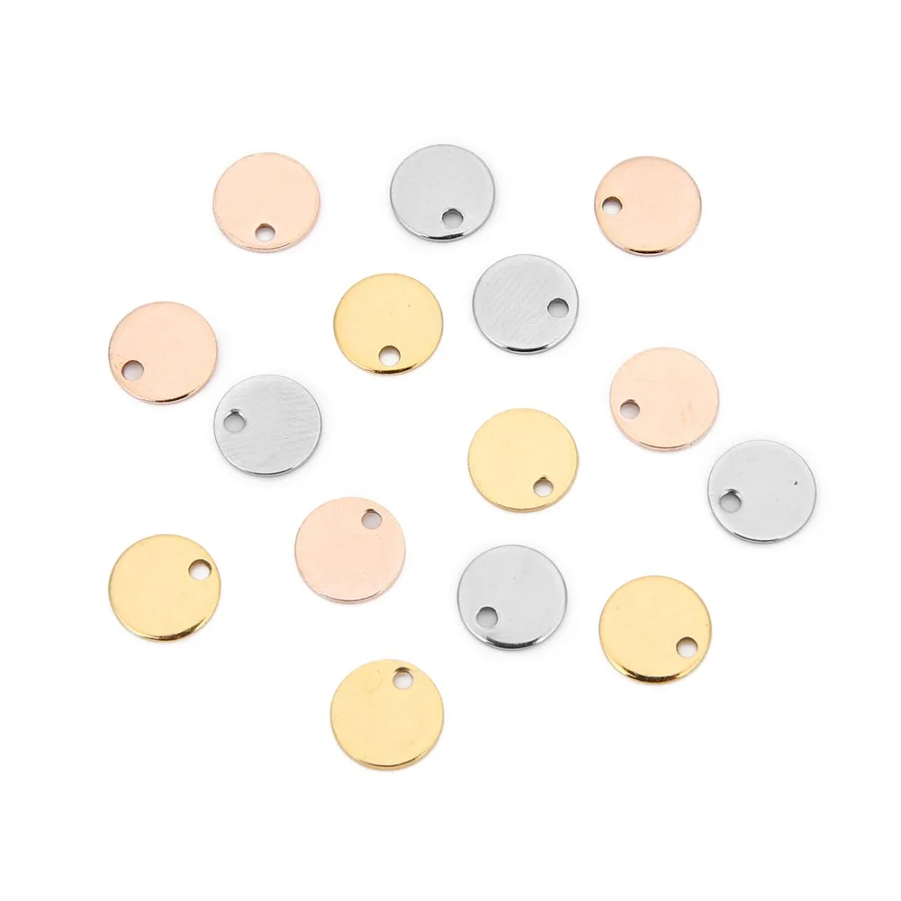 Sauvoo Round Stainless Steel Stamping Blank Dog Tags Pendant 6 8 10 12 15 20 25mm Rose Gold Color For DIY Jewelry Making Finding