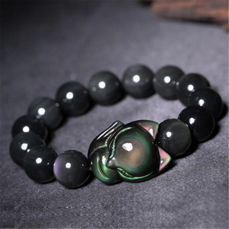 Rainbow Bracelet Obsidian Big Head Small Fox Fairy Bangle Bracelet Natural Stone Lucky For Women Men Crystal Bracelet Jewelry