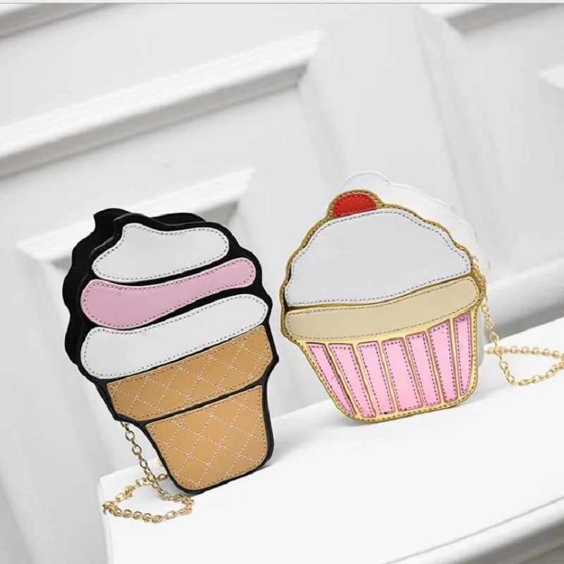 New Cute Cartoon Women Ice cream Cupcake Mini Bags PU Leather Small Chain Clutch Crossbody Girl Shoulder Messenger bag