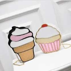 New Cute Cartoon Women Ice cream Cupcake Mini Bags PU Leather Small Chain Clutch Crossbody Girl Shoulder Messenger bag