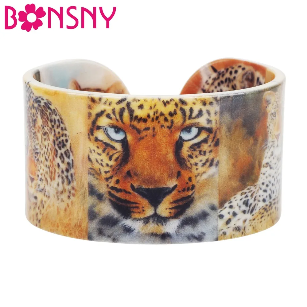 Bonsny Plastic Africa Leopard Panther Bangles Bracelets Wild Animal Indian Craft Jewelry For Women Girls Teen Kid Gift Wholesale