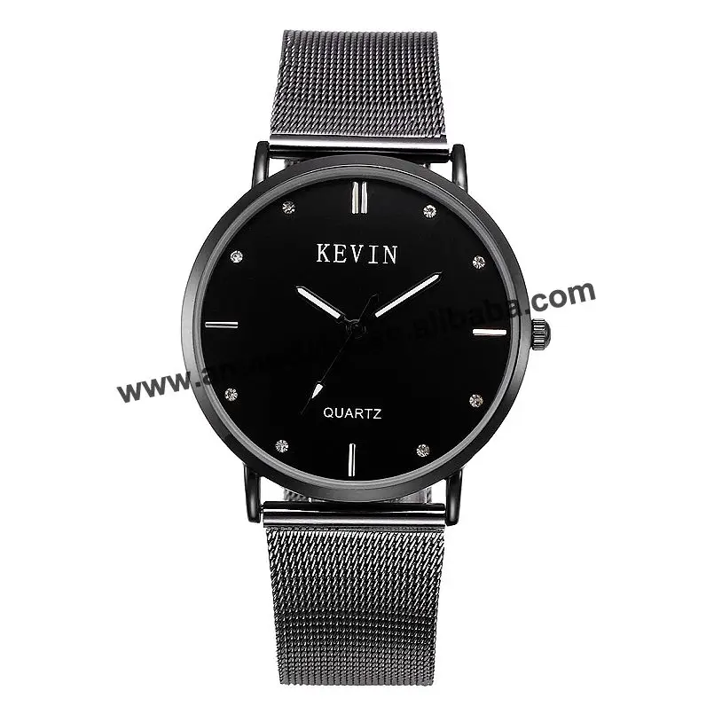 

New Hot Fashion Crystal Black Dial Watch Roman Style Thin Mesh Quartz Wrist Watch Analog KV Simple Style Men Quartz Wristwatch