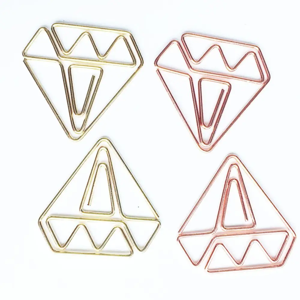 10Pcs Cute Kawaii Gold Pink Diamond Shape Office School Index Paper Clips Bookmark Set Metal Memo Organizer Stationery Wholesale