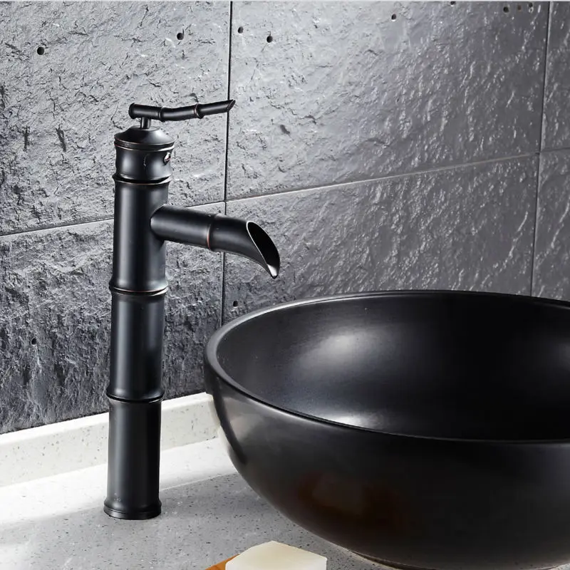 

Black Bamboo Faucet Bathroom Basin Mixer Antique Black Bronze Finished Hot and Cold Taps Deck Mounted basin tap torneira B3261