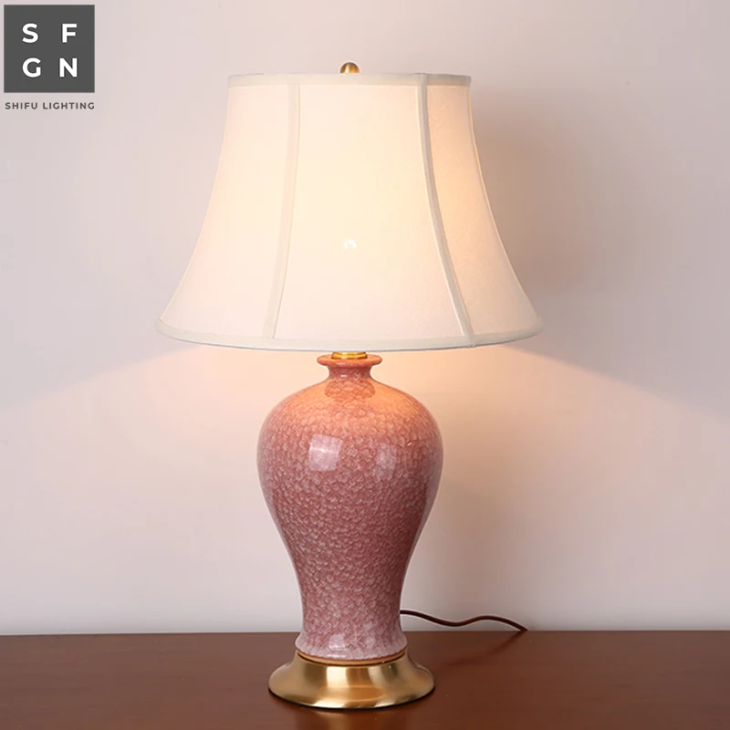 American Style Table Lamp Copper Bedside Lamp Luxury High-End Ceramic Table Lamps for Living Room Bedroom Decorated LED Lamps