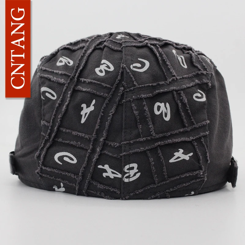 CNTANG Vintage Beret For Men Summer Fashion Flat Hat Casual Visor Caps Brand Designer Retro Men Cotton Cap Button Adjustable
