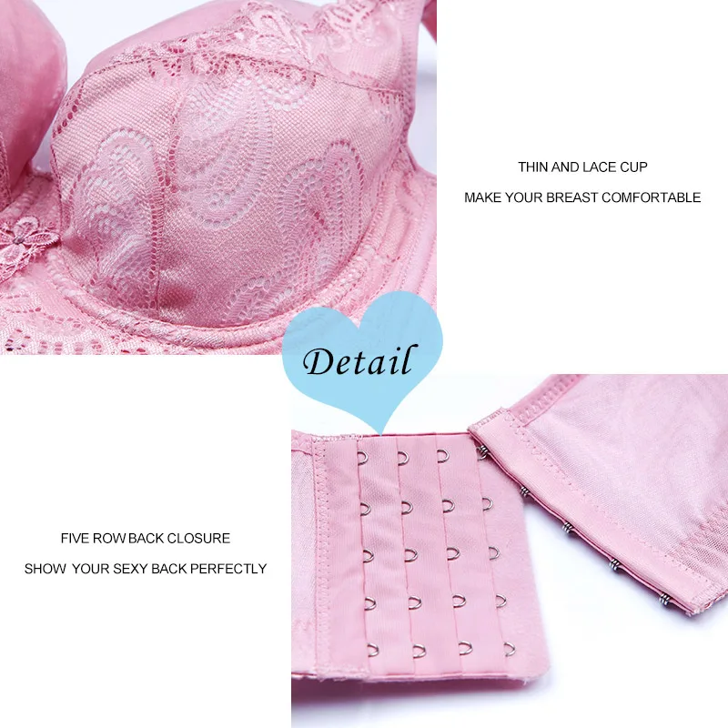 Xianqifen Sexy Lace Bra Plus Size Brassiere Lingere 3/4 Cup Underwire super Gather Adjustable Underwear Push Up Bras For Women