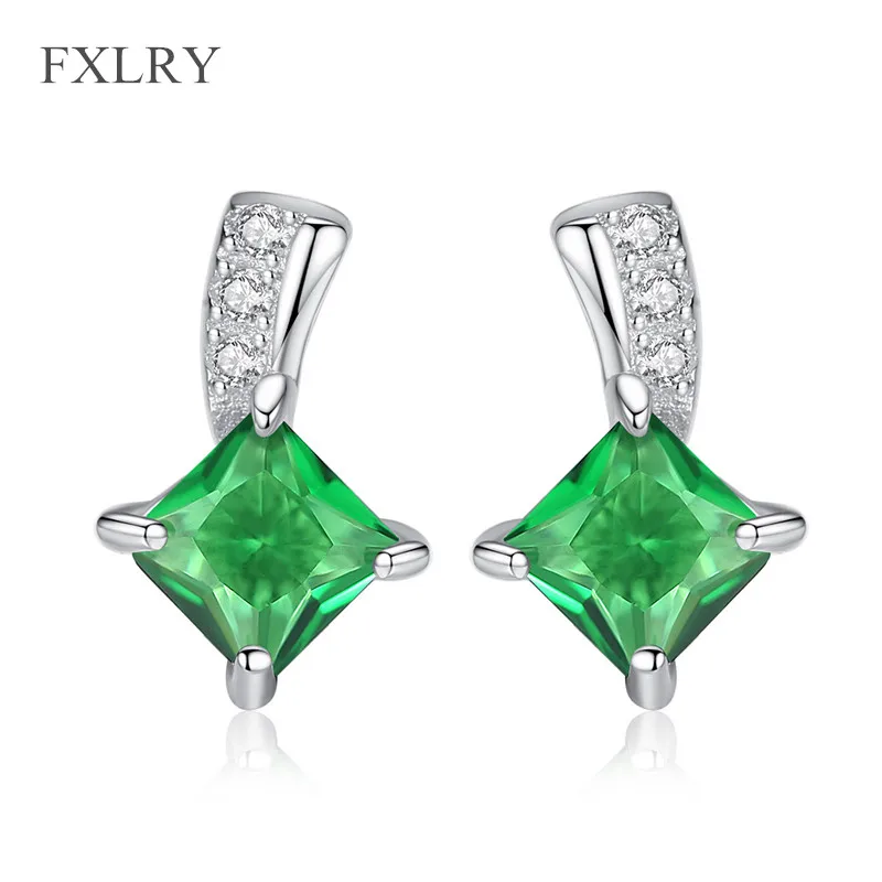 

FXLRY Hot Selling Elegant Silver color Classic Square Zircon Earrings For Girl To Gift Fashion Jewelry