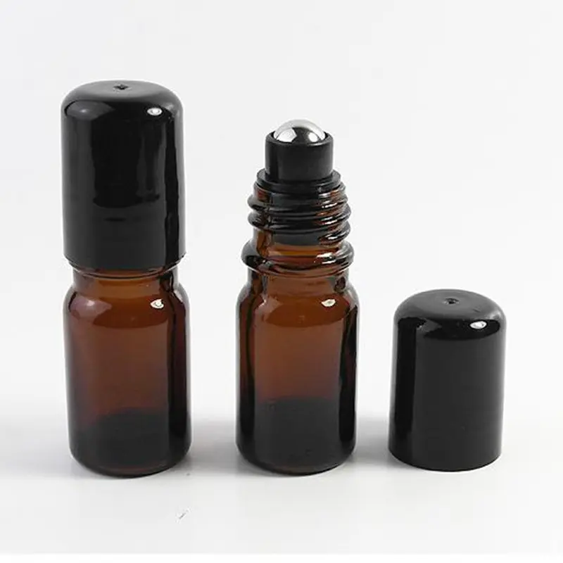 300pcs 5ml roll on roller bottles for essential oils roll-on refillable perfume bottle deodorant containers with black lid