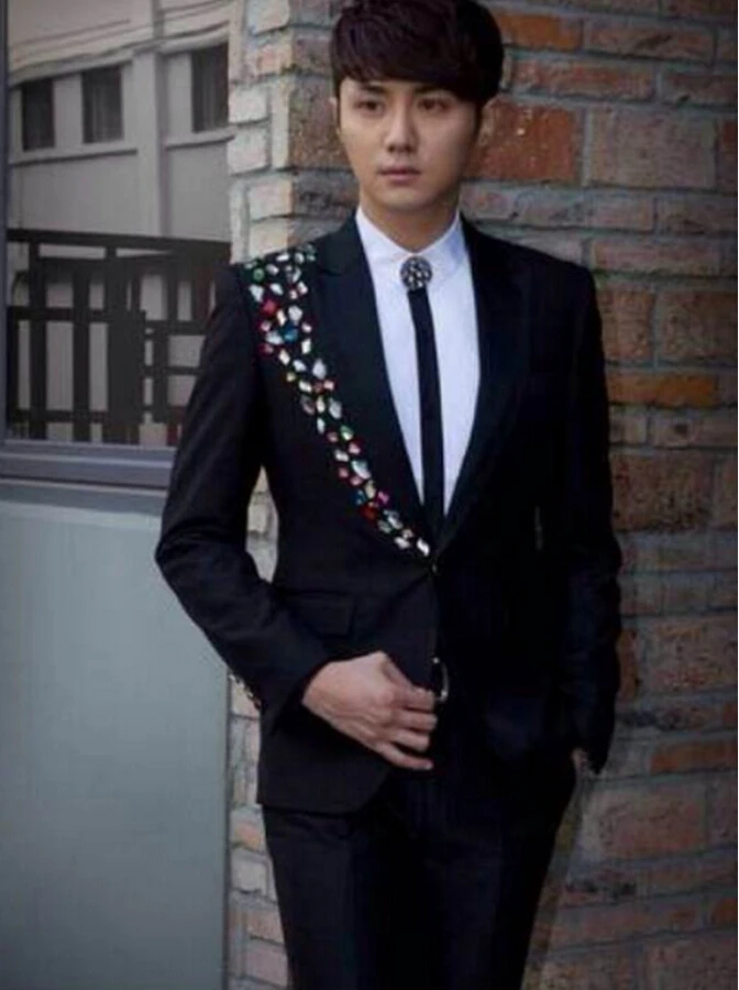 New 2021 Men Slim Korean Singer Tuxedo High-grade Seam Drilling Suit Costume The Host Formal Dress Costumes Clothing