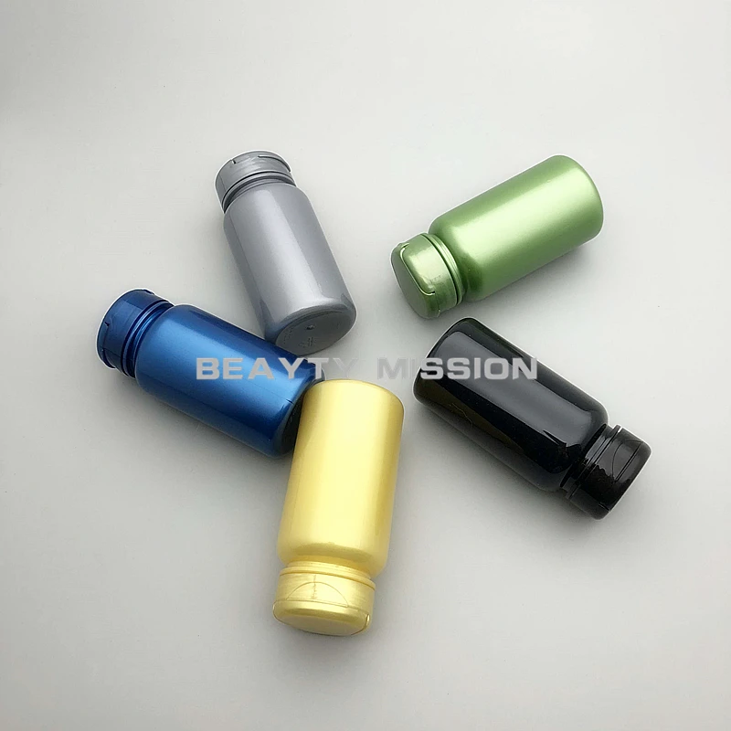 

BEAUTY MISSION 120cc 40Pcs Medical PET Empty Bottle, Gray/Green/Yellow/Blue/Black Pull Lid Bottle, 120ml Capsule Flip Cap Bottle