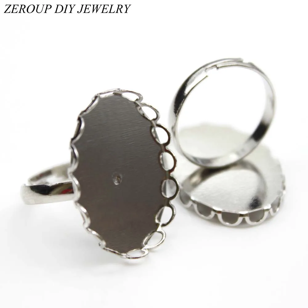 

10pcs 18x25mm Silver Color Plated Ring Setting Oval Glass Cabochon Base Adjustable Cameo Blanks Supplies for Jewelry J-011