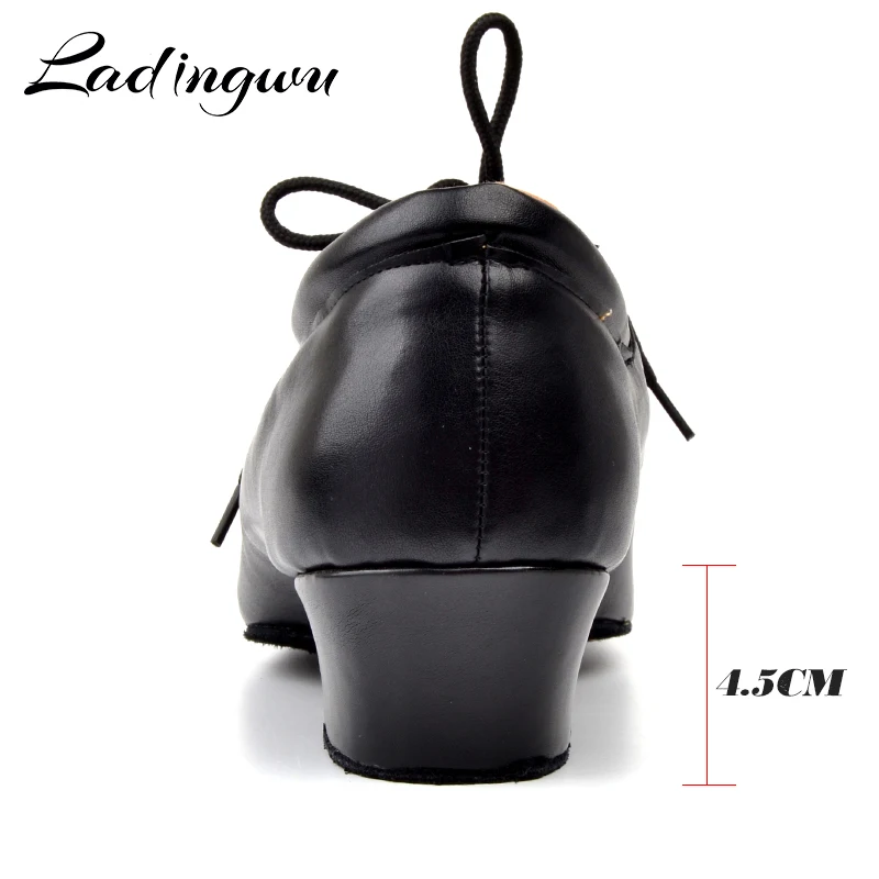 Ladingwu Latin Dance Shoes Men\'s 100% Genuine Leather Ballroom Dancing Shoes Men Soft Bottom Social Party Shoes Low Heel 4.5cm