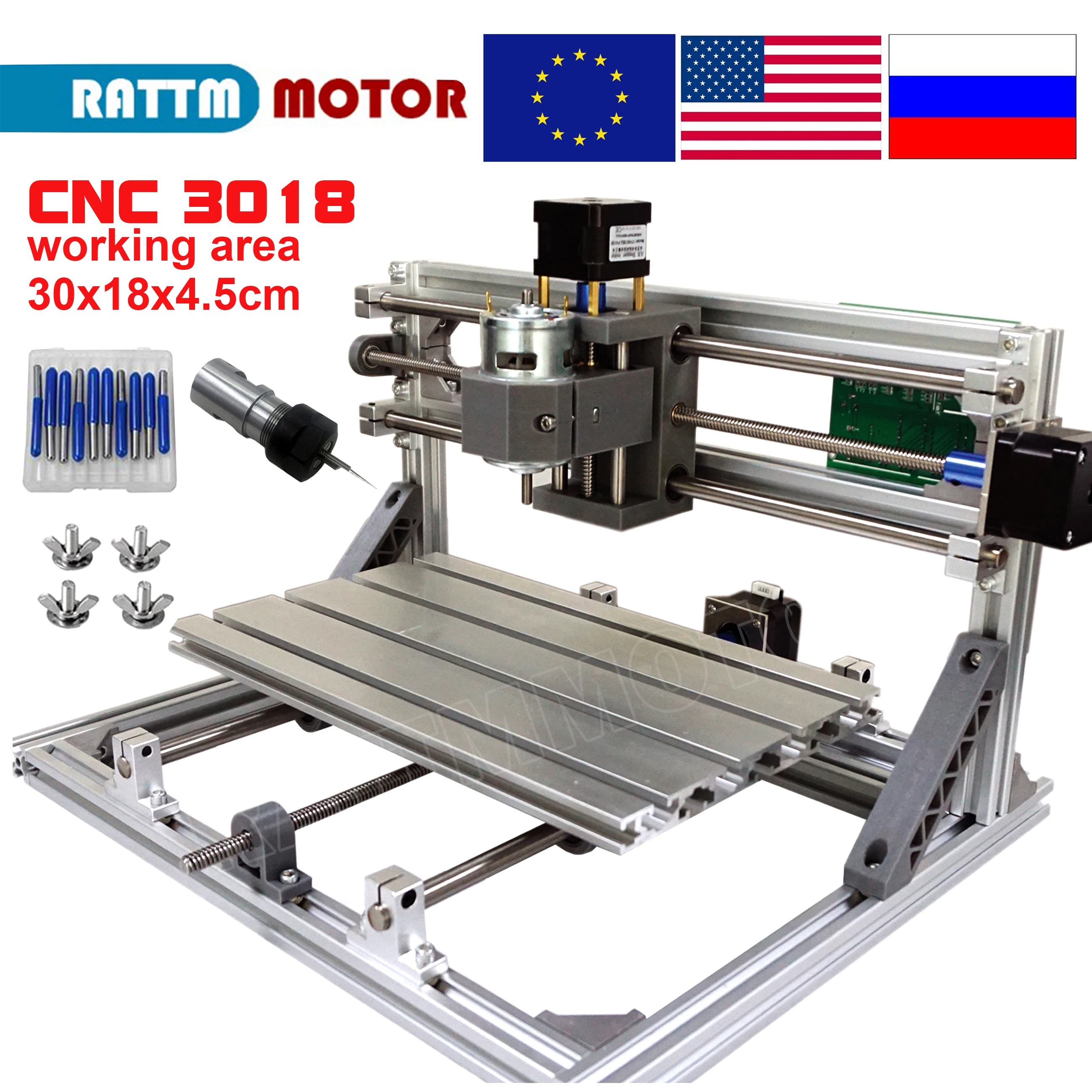 【EU】CNC Milling Router machine 3018 GRBL control 30x18x4.5cm,3 Axis For Pcb Pvc Wood Router laser engraving v2.5