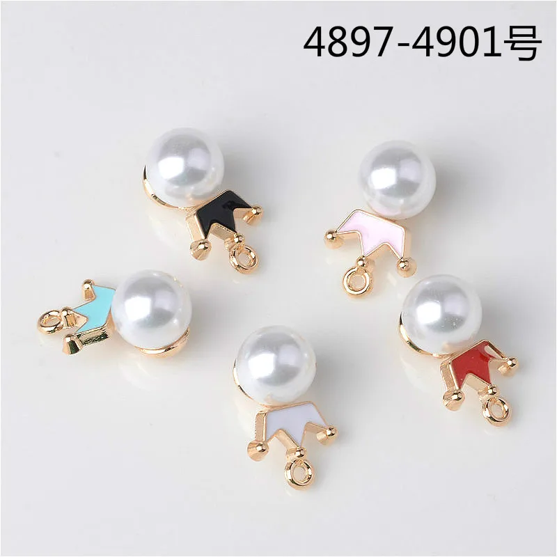 

50pcs/lot 12*19mm Gold Color Round Pearl Crown Metal Enamel Charms Fit DIY Bracelet Hair Jewelry Accessory