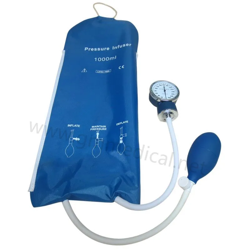 Reusable Nylon Pressure Infusion/Pressure Infusion Bag with Pressure Gauge 1000ml,Blue,Back Net and Edge Stitching