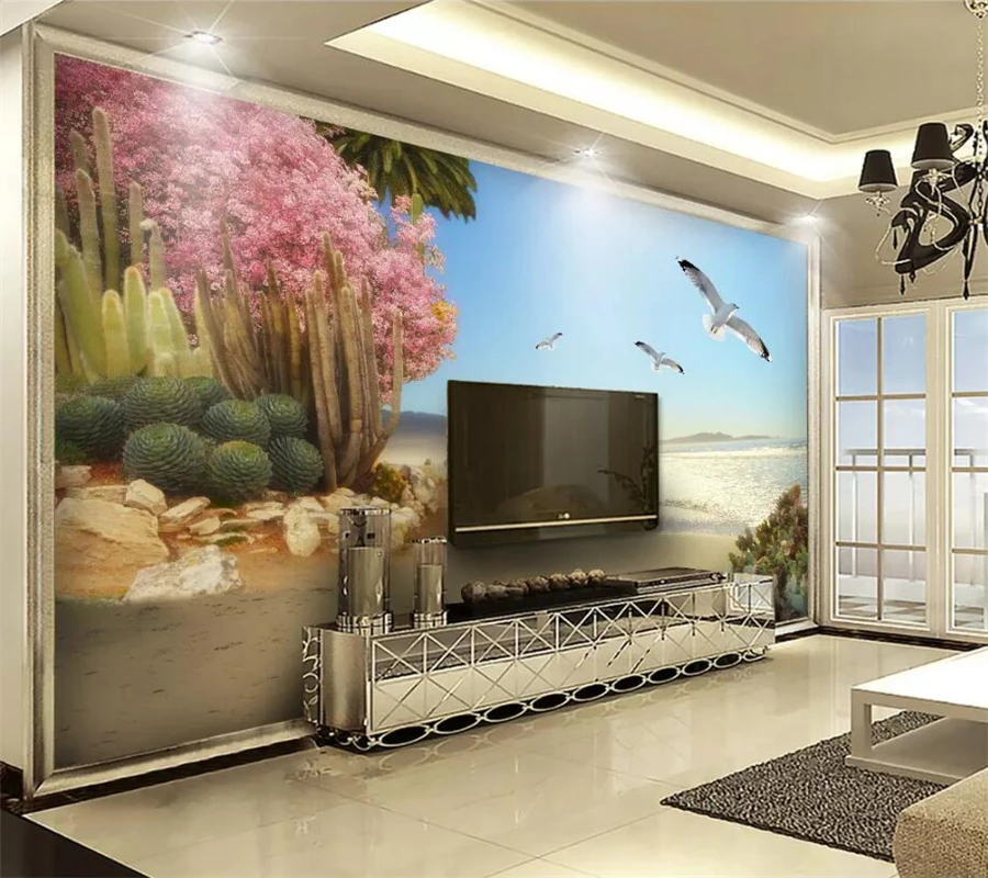 

wellyu Custom wallpaper papel de parede 3D seaside tropical plants flowers and birds background wall painting mural wallpaper