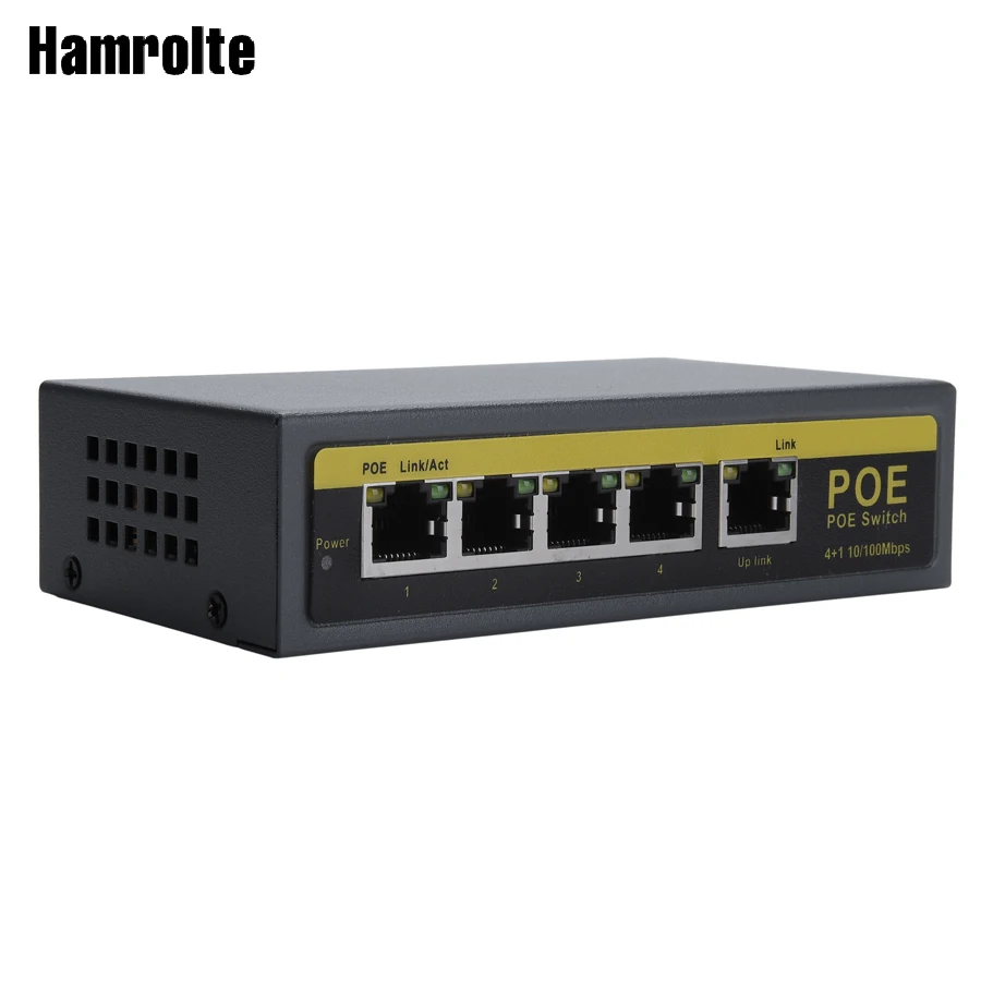 

Hamrolte POE Switch 4CH IEEE802.3af 10/100Mbps Smart POE Switch Power Over Ethernet For IP Camera NVR Security System Max 100M