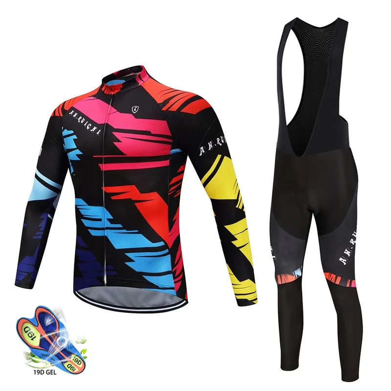 

2023 19D gel pad cycling jersey set men long sleeve bike clothes MTB bicycle clothing sport suit kit wear triathlon dress