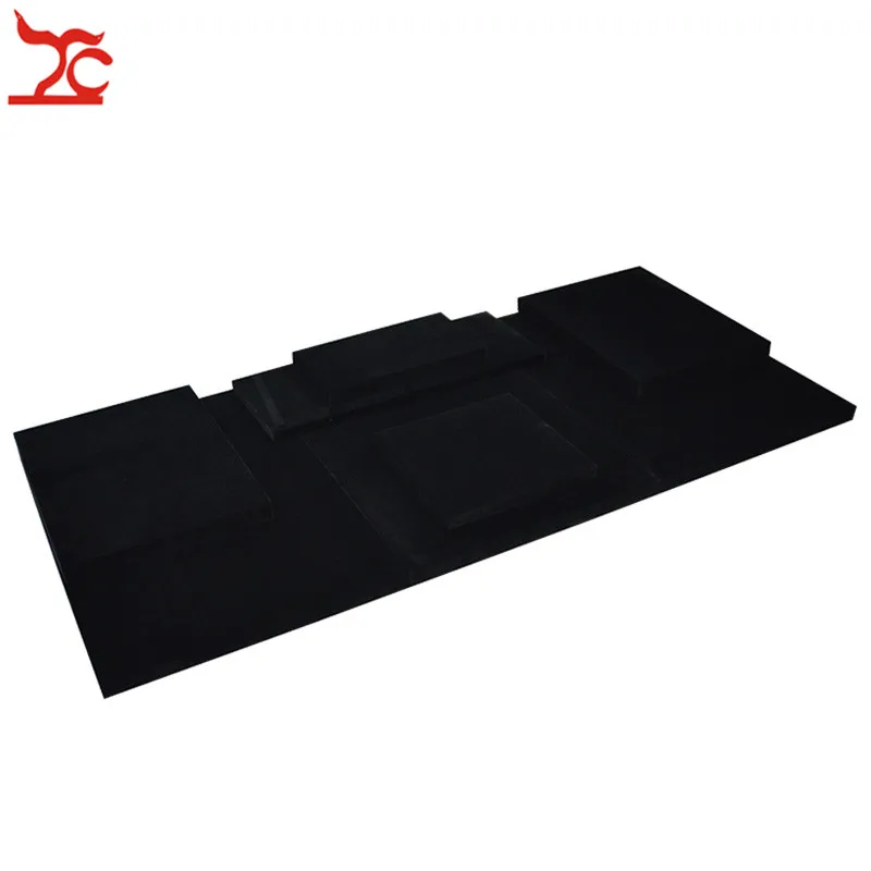 

New Black Velvet Jewelry Display Window Showcase MDF Board Counter Store Jewellery Stand Necklace Ring Holder Cases 110*50*2cm