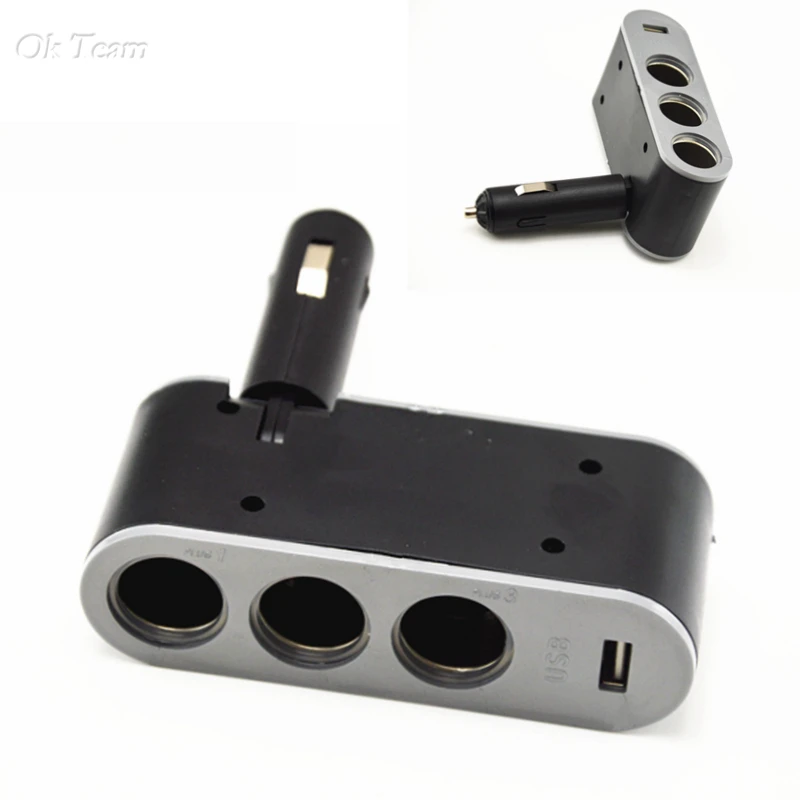 Car Chargers Unusual 12V/24V 3 Way Car Cigarette Lighter Power Spliter Sockets USB DC Adapter Charger