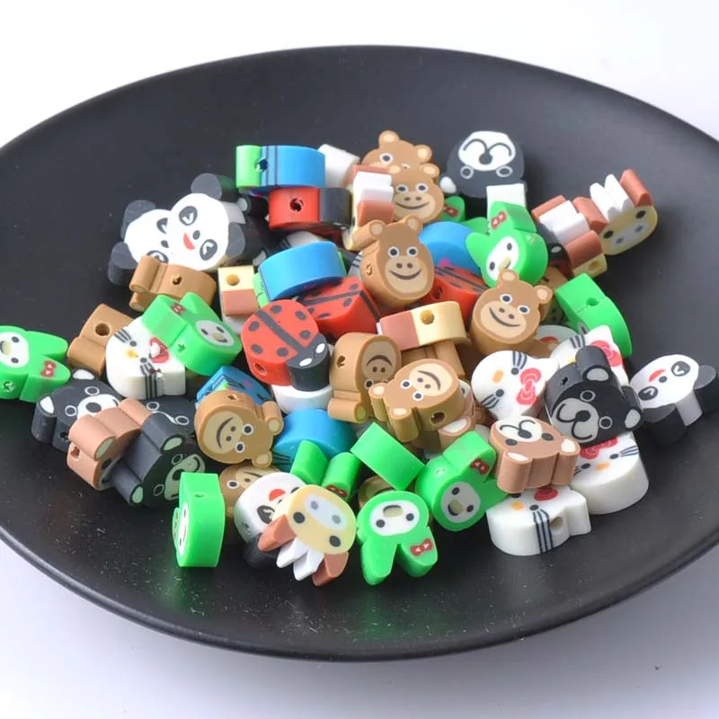 

10mm 100pcs Mixed Animal Pattern Clay Spacer beads For jewelry making YKL0055