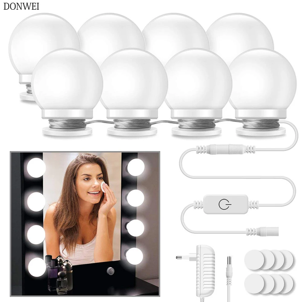 10Pcs Makeup Mirror Vanity LED Light Bulbs lamp Kit 3 Levels Brightness Adjustable Lighted Make up Mirrors Cosmetic lights