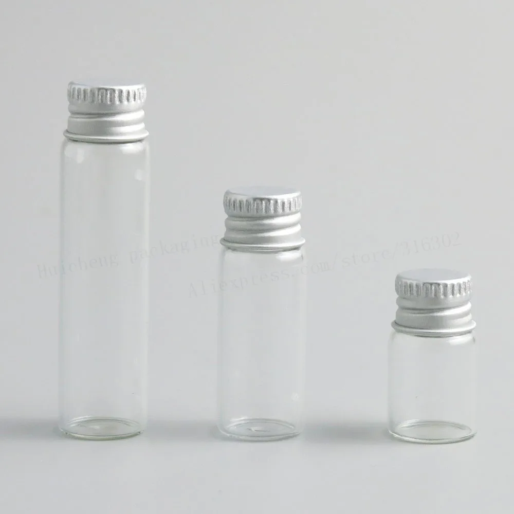 100 x 2ml 4ml 6ml Clear Glass Container With Aluminum Cap Small Glass Bottle With Screw lids for Essential Oil Use