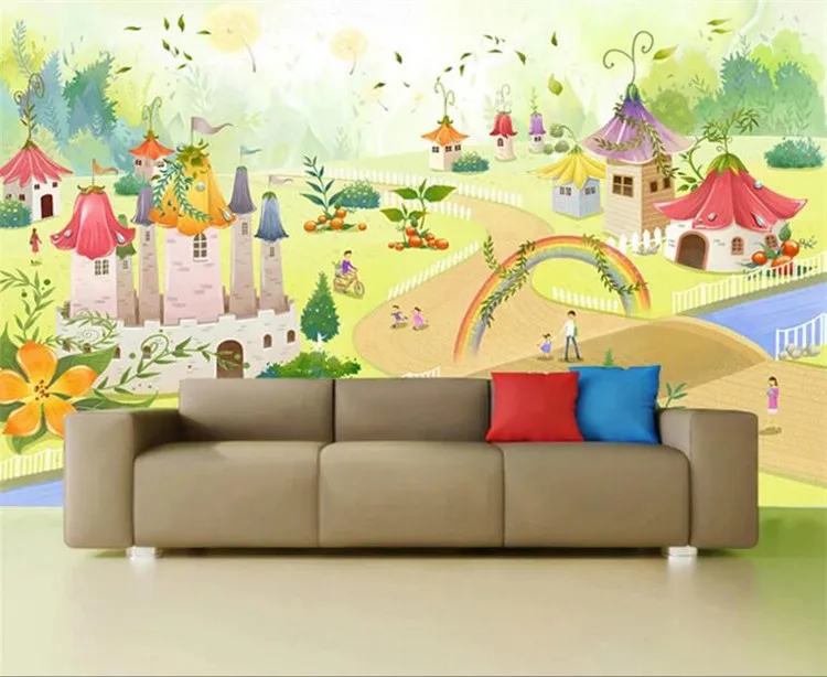 Custom Photo Wallpaper Pastoral Hand Painted Child Cartoon Castle Children's Room Bedroom Background Wall Decor Mural Paintings