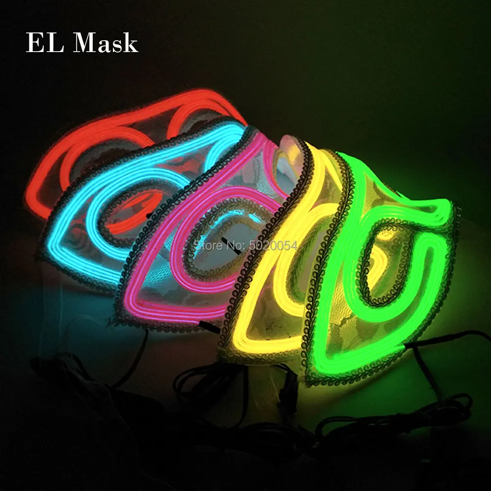 Neon el brilhante fascinante laço preto brilhante máscara de maquiagem feminino meninas led máscara luminosa bar clubes el máscara festa de dança de casamento