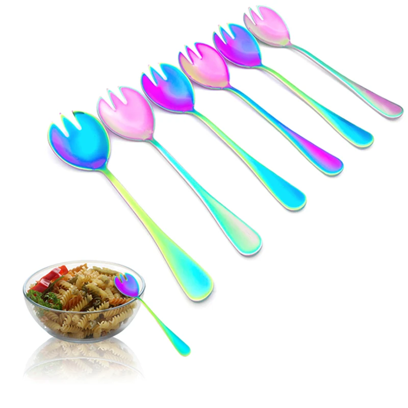 

Colorful Stainless Steel Pasta Fork Spoons Set, Salad Fork, Colander, Serving Flatware, Mixing Scoop, Christmas Tableware Set