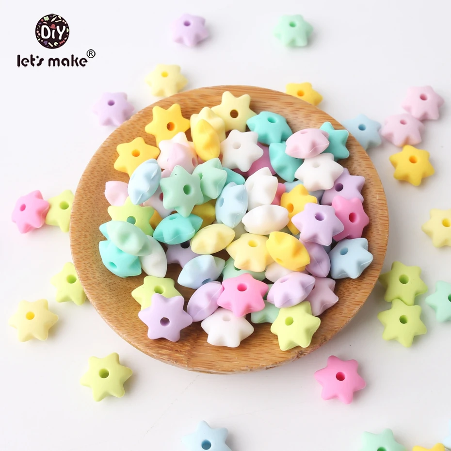 

Let's Make Wholesale 200PCS Silicone Mini Stars Teething Beads Nursing Necelack Jewelry Diy Accessories Baby Teether Colourful