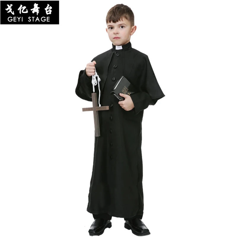 

new Costume Easter Purim Halloween Costume for kid boy Father Priest Bishop Costumes Christian Pastor Clergyman Cosplay