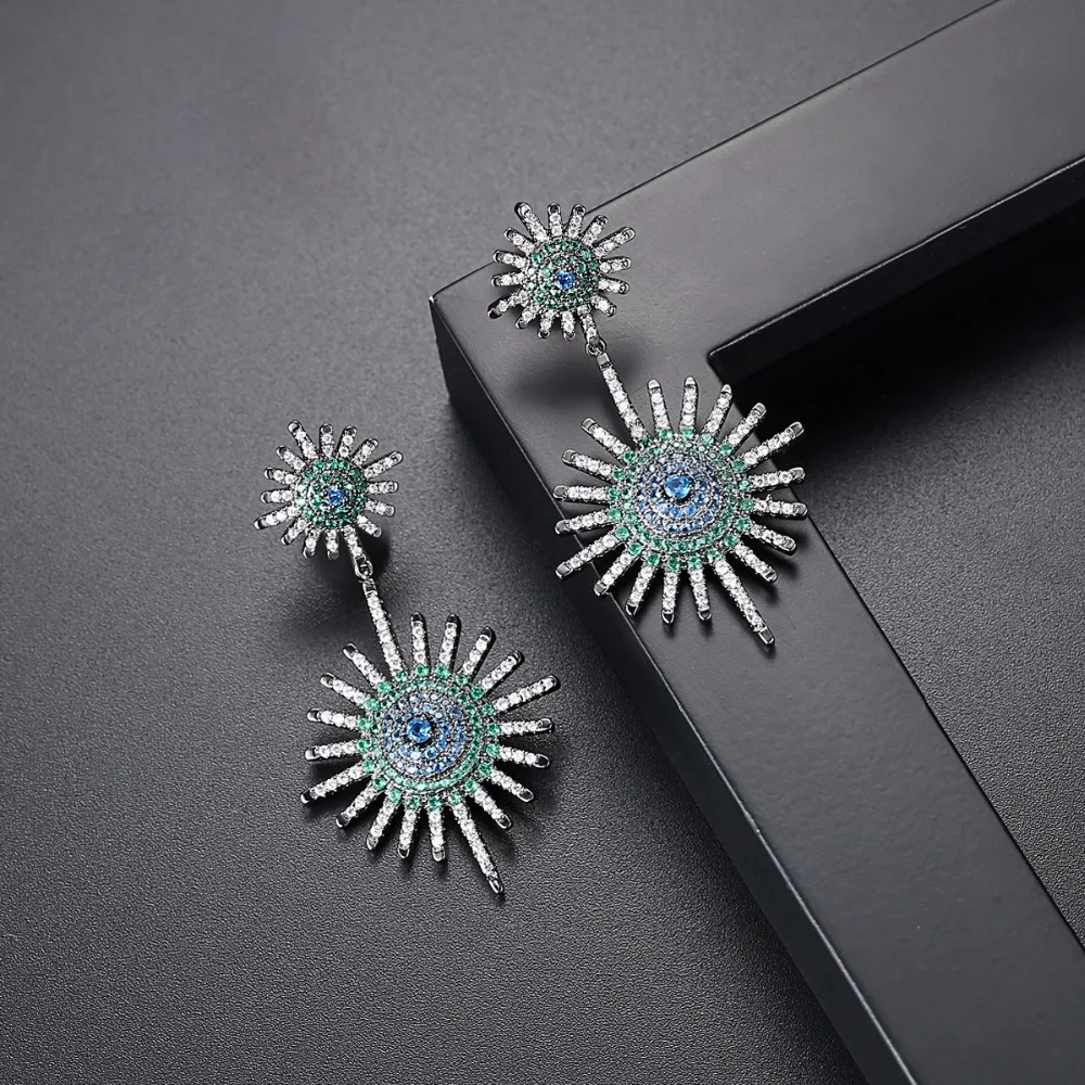 LUOTEEMI 2021 New Fashion Ethnic Big Sparkling Dangle Earrings For Women Cubic Zirconia Paved Statement Earrings Brincos Gifts