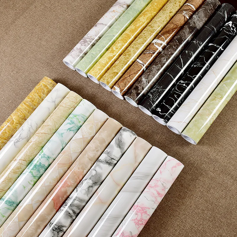 60CM Self-Adhesive Marble PVC Wall Stickers Kitchen Oil Waterproof Renovation Film Cabinet Stove Window Sill Tabletop Wallpaper