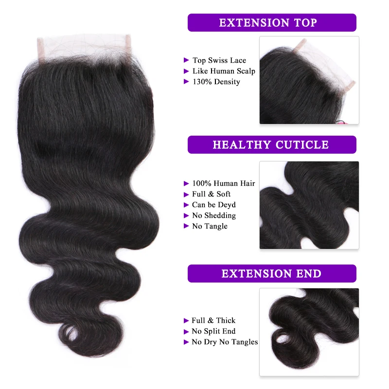 Queen Hair Official Store Malaysian Body Wave With Closure Bundles with Lace Closure Virgin Human Raw Hair Weave