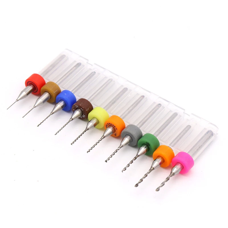 Mini brocas PCB de 0,15mm a 2,5mm, carburo de acero de tungsteno para placa de circuito de impresión, máquina CNC, herramientas de carpintería, 10 unids/set por juego